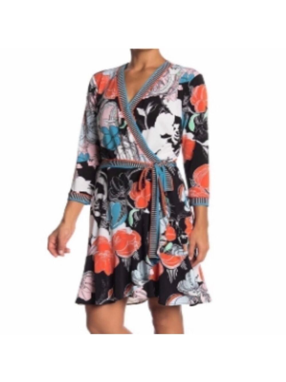 ECI Floral Print Faux Wrap Dress